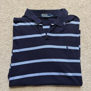 Vtg Polo by Ralph Lauren Shirt Loop Collar Men XL Navy Striped Pique Cotton Pony